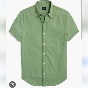 NWT J.Crew Short-sleeve seersucker shirt $89.50 medium green *FLAW*